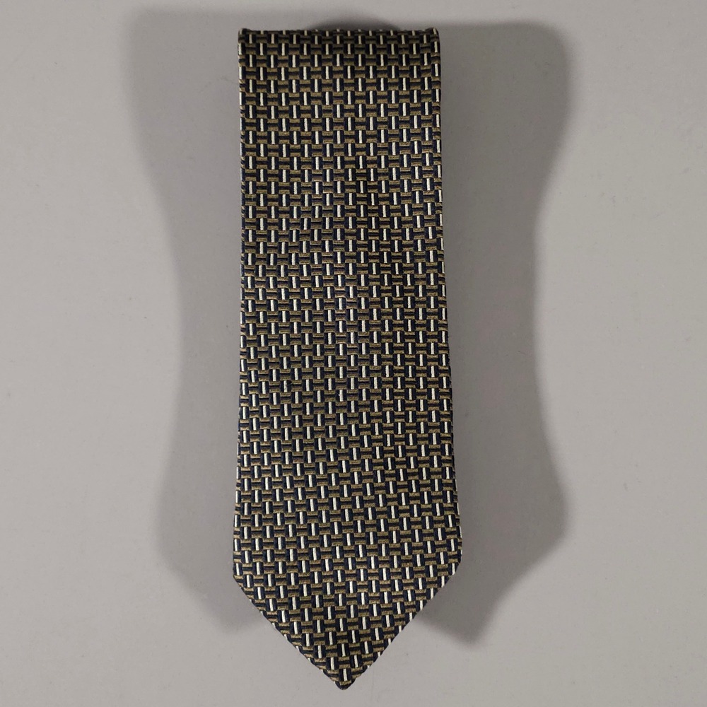 Canali Necktie Mens OS Blue Gold Geometric Basketweave Silk Made in Italy